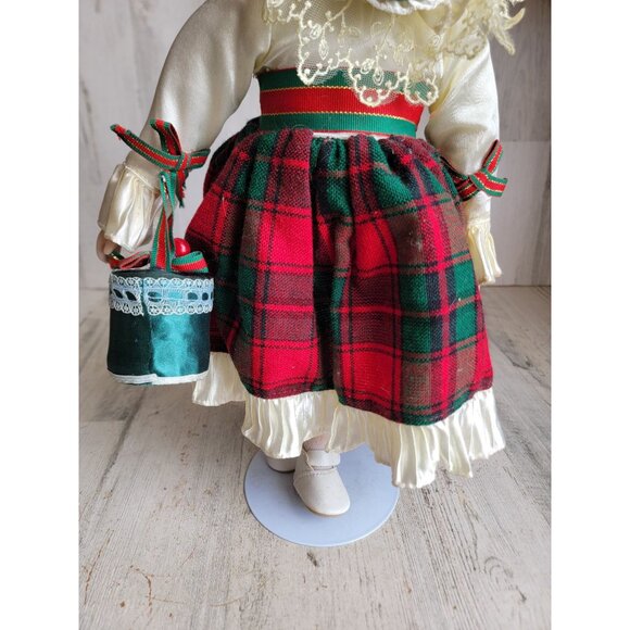 Victorian porcelain Cathy doll Xmas home decor unique plaid - Picture 3 of 10